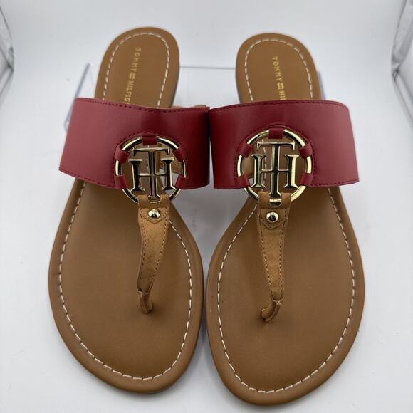 Tommy Hilfiger Women's Sia Red Thong Sandal Gold Tone Hardware Size 8.5M NWB - Picture 3 of 16